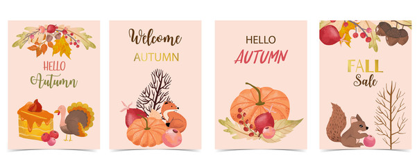Fototapeta na wymiar Collection of autumn background set with leaves,maple,acorn,frame.Editable vector illustration for birthday invitation,postcard and website banner