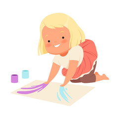 Girl paints with hands. Vector illustration on a white background.