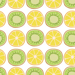 Cute fruit background with lemon,kiwi.Vector illustration seamless pattern for background,wallpaper,frabic