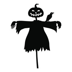 Fototapeta premium Vector illustrations of Halloween scarecrow with a head pumpkin and raven