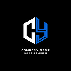 Obraz premium Initial letter CY minimalist line art hexagon shape logo. color blue,white,black background