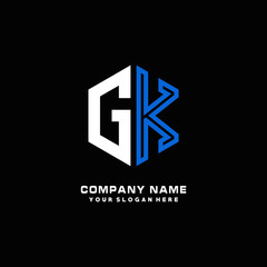 Obraz premium Initial letter GK minimalist line art hexagon shape logo. color blue,white,black background