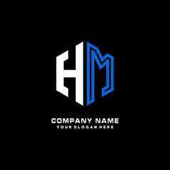 Obraz premium Initial letter HM minimalist line art hexagon shape logo. color blue,white,black background