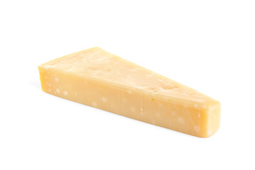 Piece of tasty parmesan cheese isolated on white