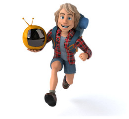 Fun backpacker cartoon guy