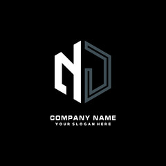 Obraz premium Initial letter NJ minimalist line art hexagon shape logo. color blue,white,black background