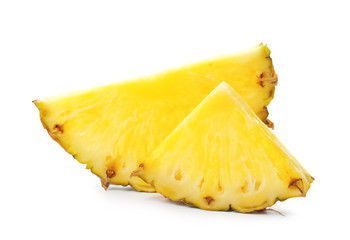 Slices of tasty juicy pineapple on white background