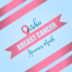 Vector Pink ribbon in Breast Cancer Awareness month symbol on blue background for help and motivation woman to fight with Breast Cancer,World Breast Cancer Concept