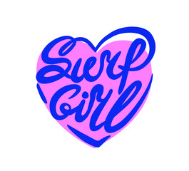Surf girl vector lettering with heart.