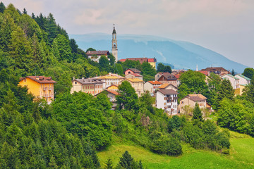 View to the town of Mezzaselva. Asiago, Vicenza, Italy.