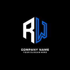 Obraz premium Initial letter RW minimalist line art hexagon shape logo. color blue,white,black background