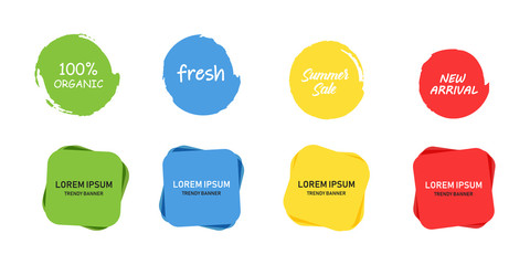 Colored banners in vector trendy flat design. Vector banners. Colored vector tags. Colorful vector shapes isolated.