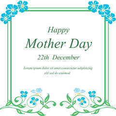 Greeting card lettering of mother day, with graphic blue floral frame. Vector