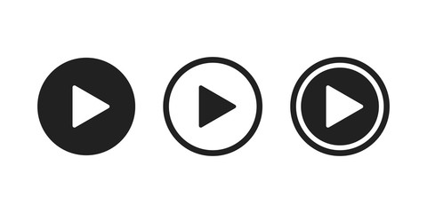 Play button icon on white background. Play button icon. Set of black isolated vector icon play buttons. Media signs or object. Vector play buttons collection.