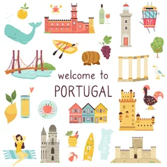 Fotobehang Set of Portuguese icons landmarks elements animals © danceyourlife