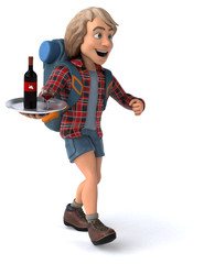Fun backpacker cartoon guy