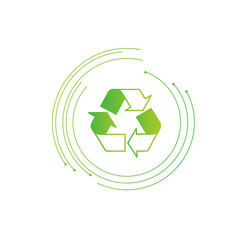 Recycling sign with three arrows in futuristic circles. Vector illustration. Stock Vector illustration isolated on white background.