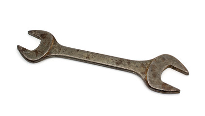 Old wrench isolated on white background