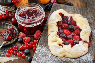 Galette - summer pie filled with fresh juicy fruits.