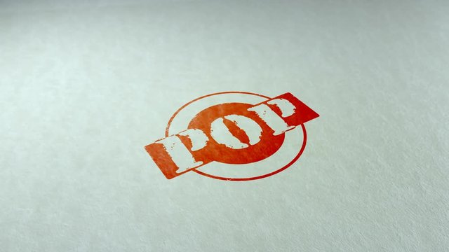 Pop word stamping text wooden retro stamp animation. red ink on clean white paper