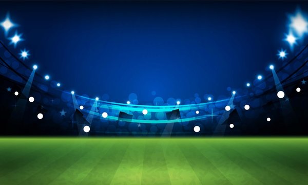 Football arena field with bright stadium lights vector design