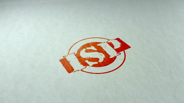 Isp word stamping text wooden retro stamp animation. red ink on clean white paper