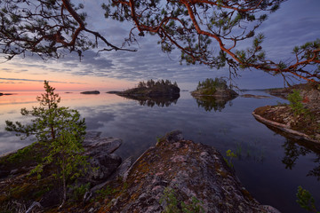 Sunset over the lake Ladoga