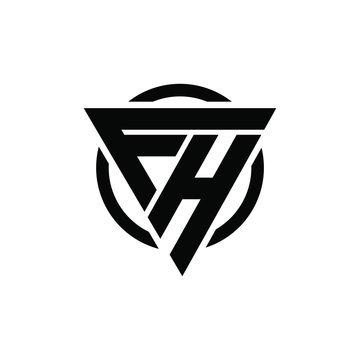 FH, HF Triangle Logo Circle Monogram Design Vector Super Hero Concept