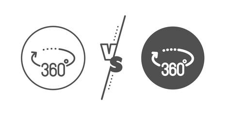 VR simulation sign. Versus concept. 360 degrees line icon. Panoramic view symbol. Line vs classic 360 degrees icon. Vector