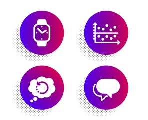 Recovery data, Dot plot and Smartwatch icons simple set. Halftone dots button. Talk bubble sign. Backup info, Presentation graph, Digital time. Chat message. Education set. Vector