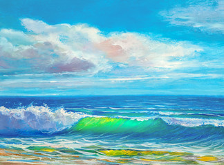 Morning on sea, wave, iOil painting