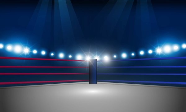 Abstract bokeh Light gold color with soft light Boxing ring arena and spotlight floodlights vector design.