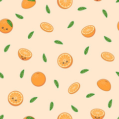 Funny orange vector pattern Kawaii orange on warm