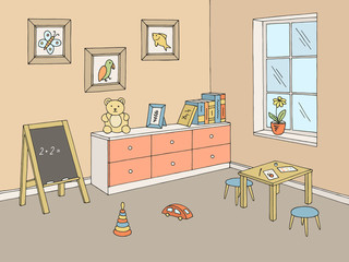 Preschool classroom graphic color interior sketch illustration vector