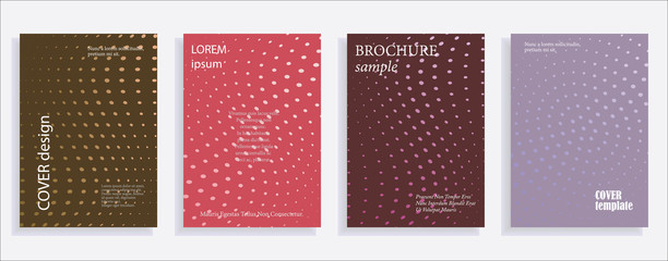 Minimalistic cover design templates. Set of layouts for covers of books, albums, notebooks, reports, magazines. Line halftone gradient effect, flat modern abstract design. Geometric mock-up texture