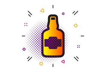 Scotch alcohol sign. Halftone circles pattern. Whiskey bottle icon. Classic flat whiskey bottle icon. Vector