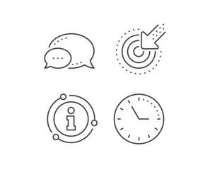 Targeting line icon. Chat bubble, info sign elements. Result arrow sign. Traffic management symbol. Linear targeting outline icon. Information bubble. Vector