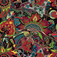 Image of Seamless floral pattern paisley printed on Printed Glass Splashbacks