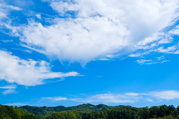 Naklejka premium 【写真素材】 青空 空 雲 秋の空 背景 背景素材 9月 コピースペース