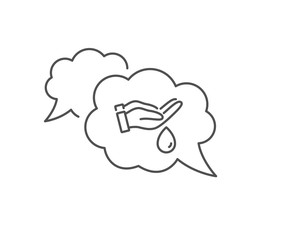 Moisturizing oil line icon. Chat bubble design. Wash hands symbol. Skin care sign. Outline concept. Thin line wash hands icon. Vector