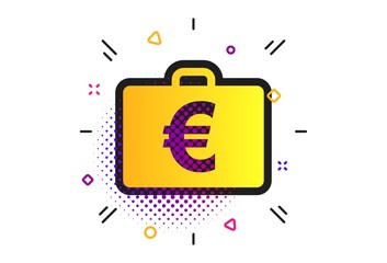 Case with Euro EUR sign icon. Halftone dots pattern. Briefcase button. Classic flat diplomat icon. Vector