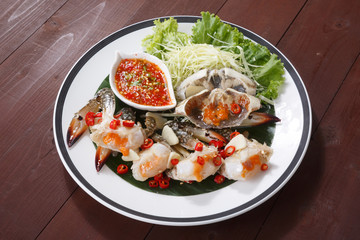 Fish sauce-fermented Horse crab on Plate. Fish sauce-fermented blue crab on Plate.  Thai Street Food.