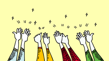 the cartoons style of Hands clapping. hands up, applause and thumbs up gestures. hands people for concept design. doodle vector illustration