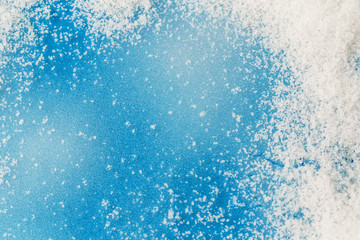 Winter icy blue background with snow, copy space