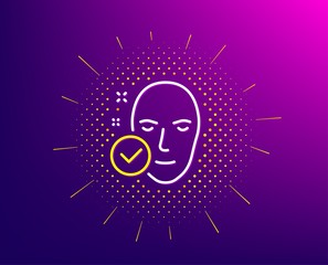Health skin line icon. Halftone pattern. Face care sign. Cosmetic lotion symbol. Gradient background. Health skin line icon. Yellow halftone pattern. Vector