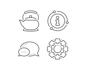 Teapot line icon. Chat bubble, info sign elements. Hot drink sign. Fresh beverage in kettle symbol. Linear teapot outline icon. Information bubble. Vector