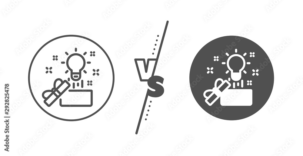 Poster creativity sign. versus concept. out of the box line icon. gift box with idea symbol. line vs classi