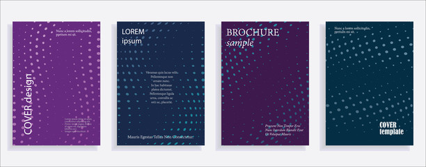 Minimalistic cover design templates. Set of layouts for covers of books, albums, notebooks, reports, magazines. Line halftone gradient effect, flat modern abstract design. Geometric mock-up texture