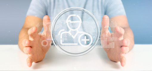 Businessman holding new contact icon