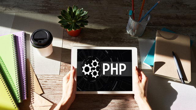 PHP programming language. Web and application development concept.